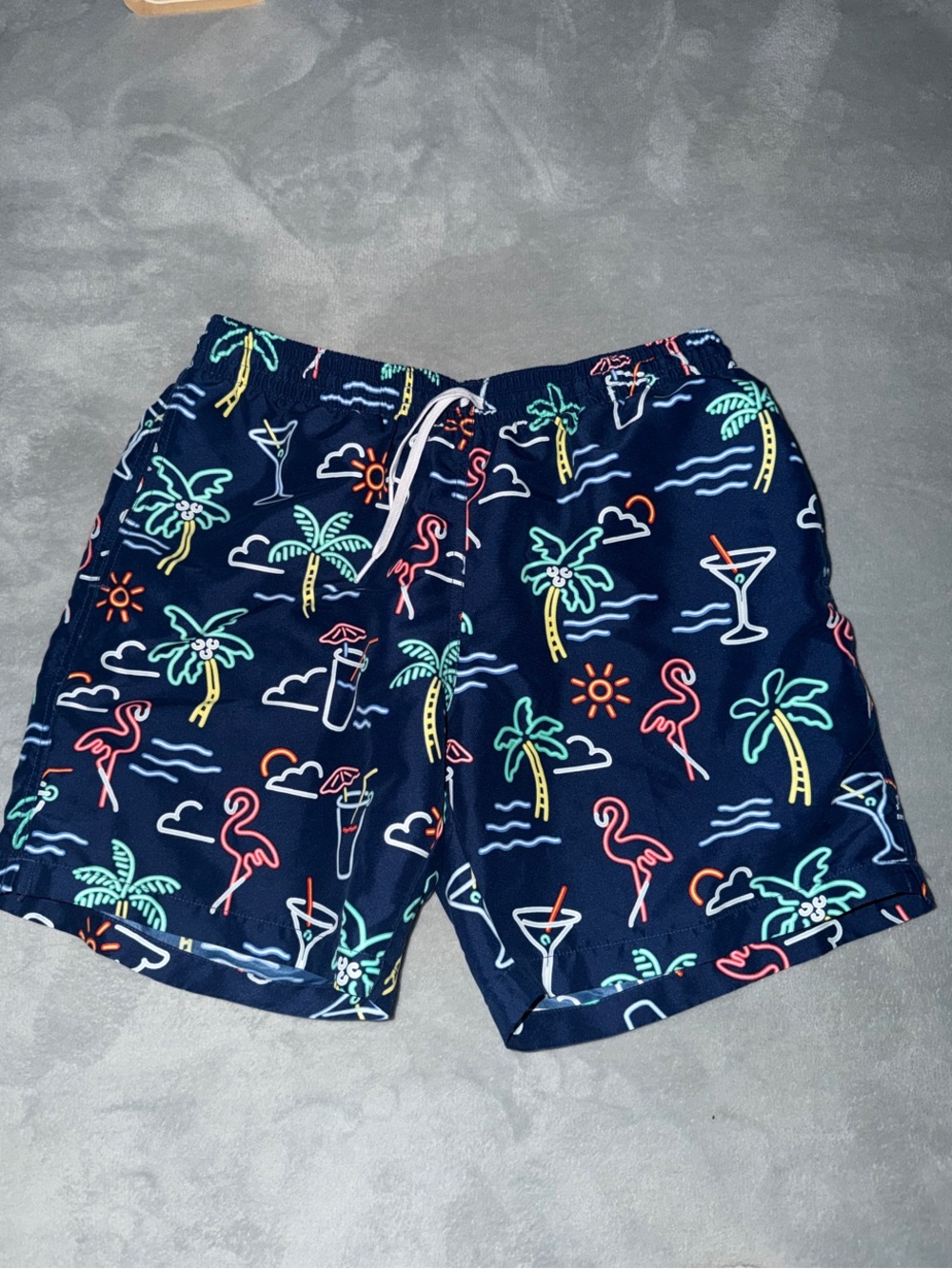 Men's Navy Tropical Flamingo Swim Trunks